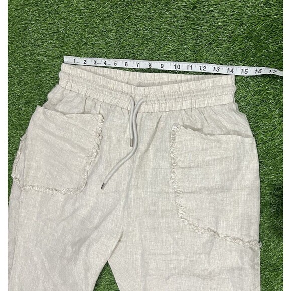 UCHUU Women's High Rise Wide Leg Drawstring Linen Pants Cropped Khaki SZ M - Picture 8 of 8